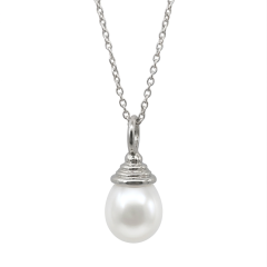 9ct white gold anchor chain necklace with a natural white drop-shaped freshwater pearl pendant. for the elegant casual look.