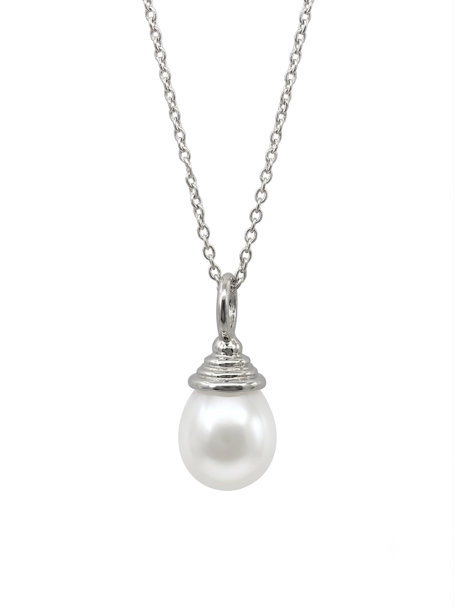 9ct white gold anchor chain necklace with a natural white drop-shaped freshwater pearl pendant. for the elegant casual look.