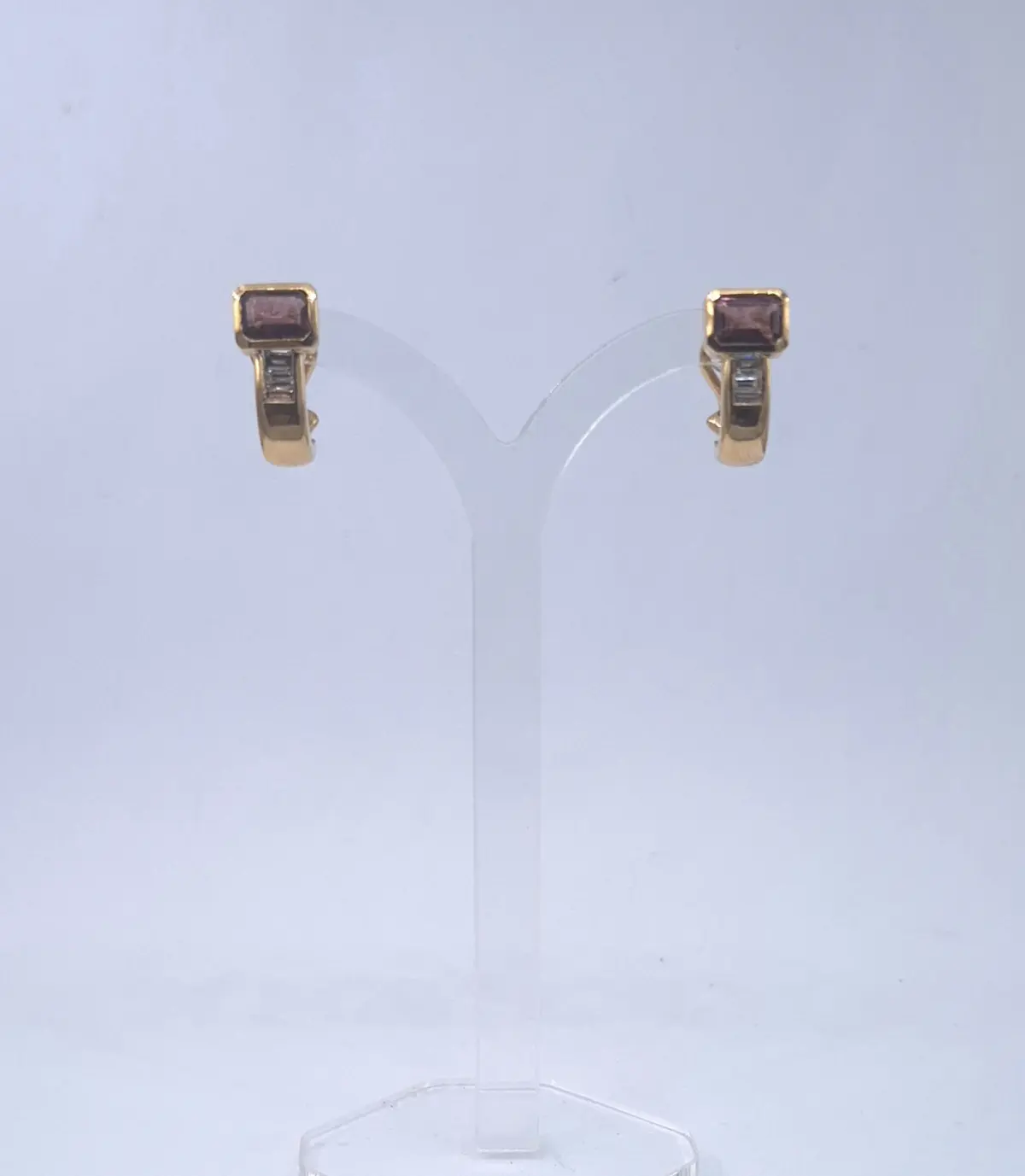 Fabiana Yellow Gold Pink Tourmaline Baguette Diamond Earrings Fabiana Yellow Gold Pink Tourmaline Baguette Diamonds Earrings