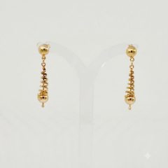 A pair of polished 9ct yellow gold dangle earrings. Each earring features a small gold bead at the top, leading to tapered, spiral-shaped center section that ends with a larger smooth gold sphere and a tiny accent bead at the very bottom.