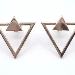 A pair of geometric, rose gold-plated stud earrings featuring a double-triangle design. two in one earring with push on butterflies.