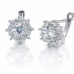 A pair of sterling silver with sparkling Cubic Zirconia cluster stud earrings.