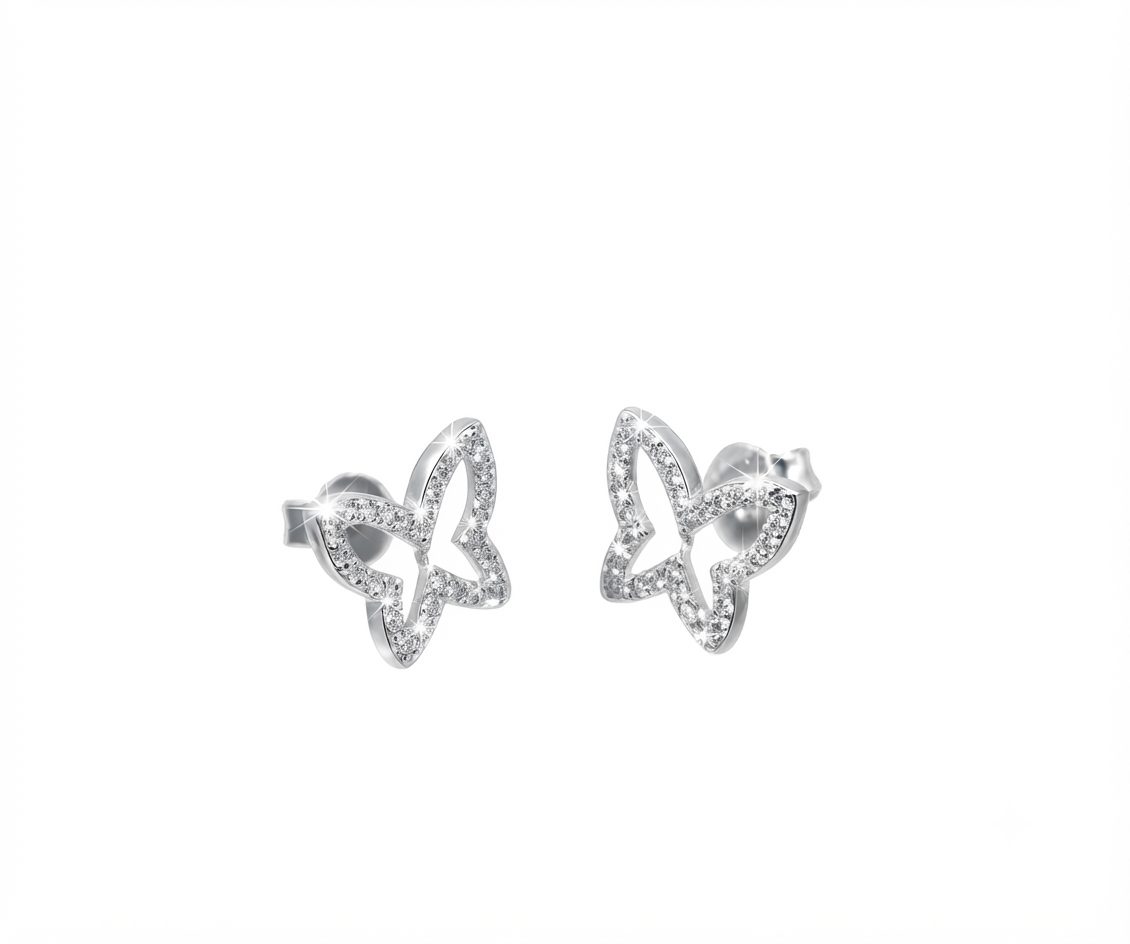 Silver and cubic zirconia butterfly stud earrings, handcrafted design by Jewellery Connection