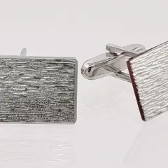 Men's 14ct white gold diamond cufflinks; rectangular geometric design with brushed and polished textures; 0.04ct total diamond weight luxury jewelry.