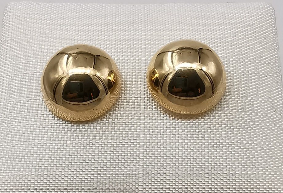9ct Yellow Gold half ball hollow earrings with push on butterflies.