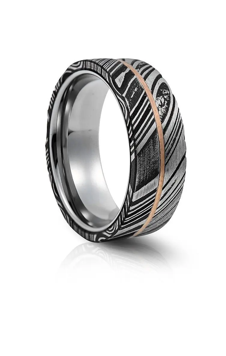 close up of Damascus steel ring pattern