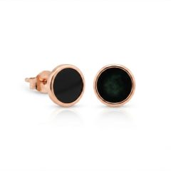 Rose Gold stud earrings with black round onyx gemstone and push on butterflies.