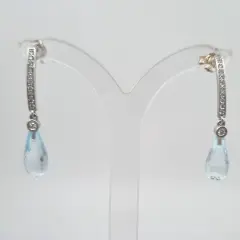 Fida - White Gold Blue Briolette Topaz and Diamond - Earrings