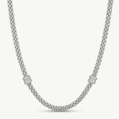 18ct White Gold FOPE with Diamonds Necklace/ Luxury Mesh Chain