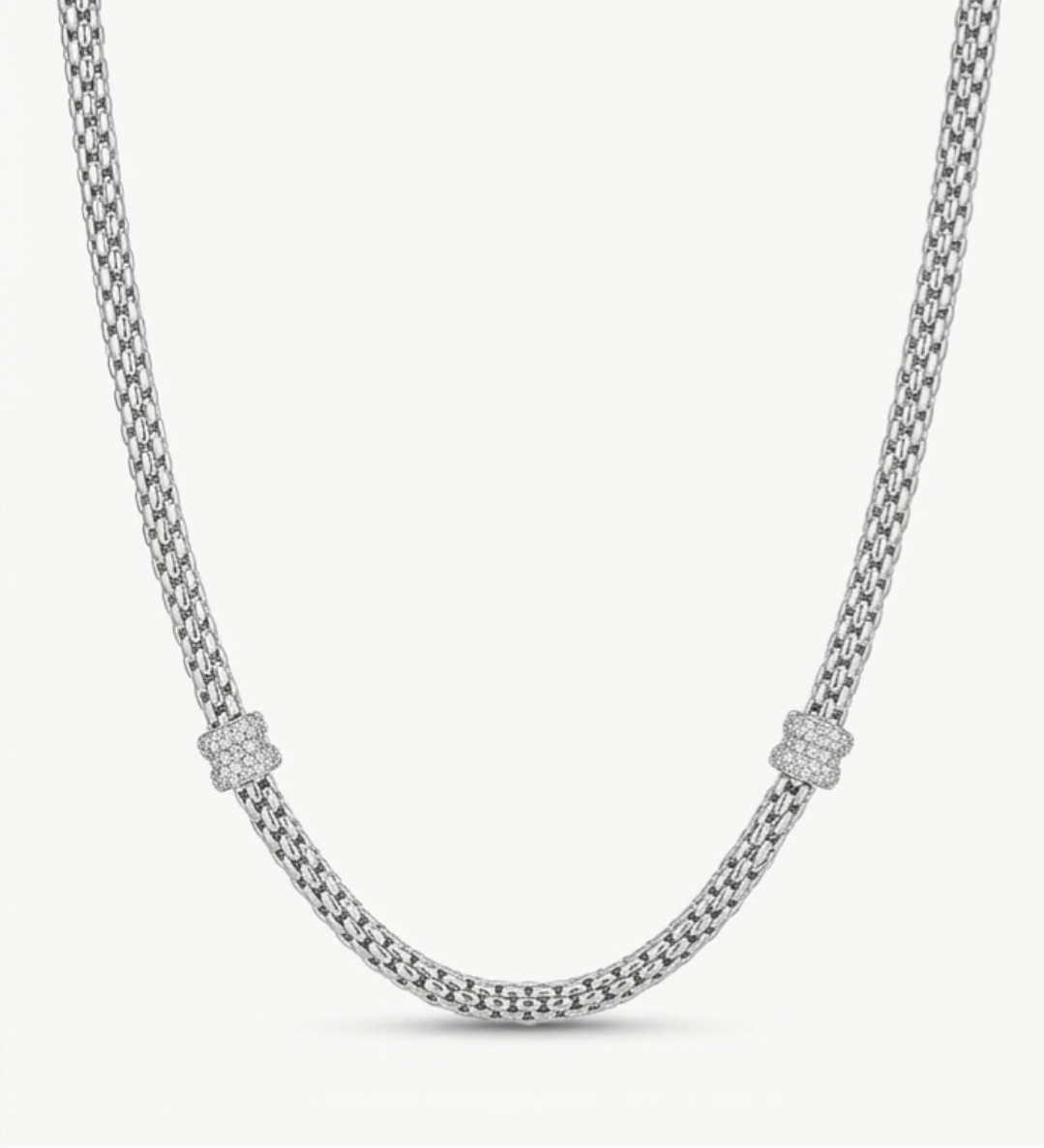 18ct White Gold FOPE with Diamonds Necklace/ Luxury Mesh Chain