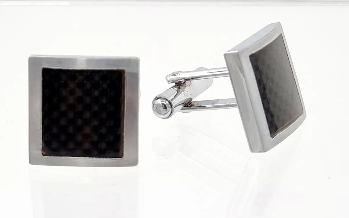 20230112_090518Mario Men’s 15×15 mm square cufflinks, black and grey resin architectural inlay, formal shirt accessories.