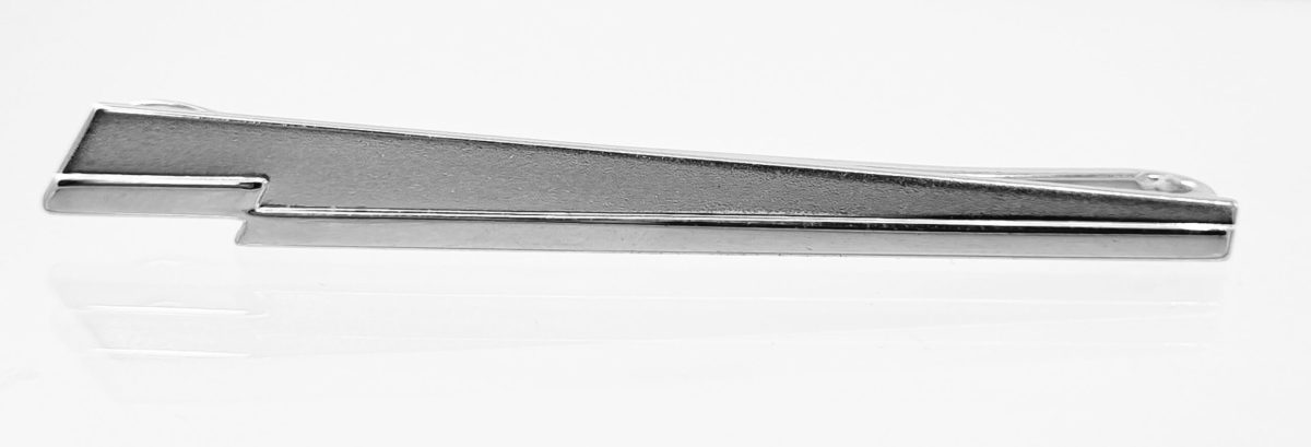 Men’s stainless steel cufflinks with a tiered graded design and contrasting polished and satin metal textures.