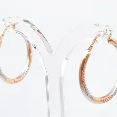 9ct. 3 Colour gold hoop earrings, hollow for light weight.