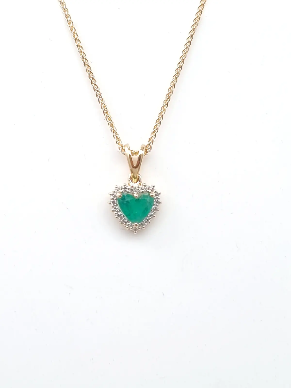 Iana Yellow Gold Emerald Heart Diamond Pendant Neckchain