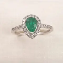 Amber White Gold Emerald Diamond Engagement Ring