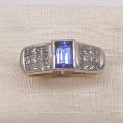 Agate Yellow Gold Tanzanite Princess Diamond Engagement Ring