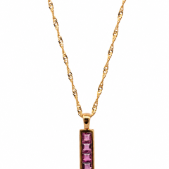 9ct Yellow Gold Pink Tourmaline Pendant on rope Chain, featuring a vibrant pink tourmaline gemstone in an elegant jewellery setting.