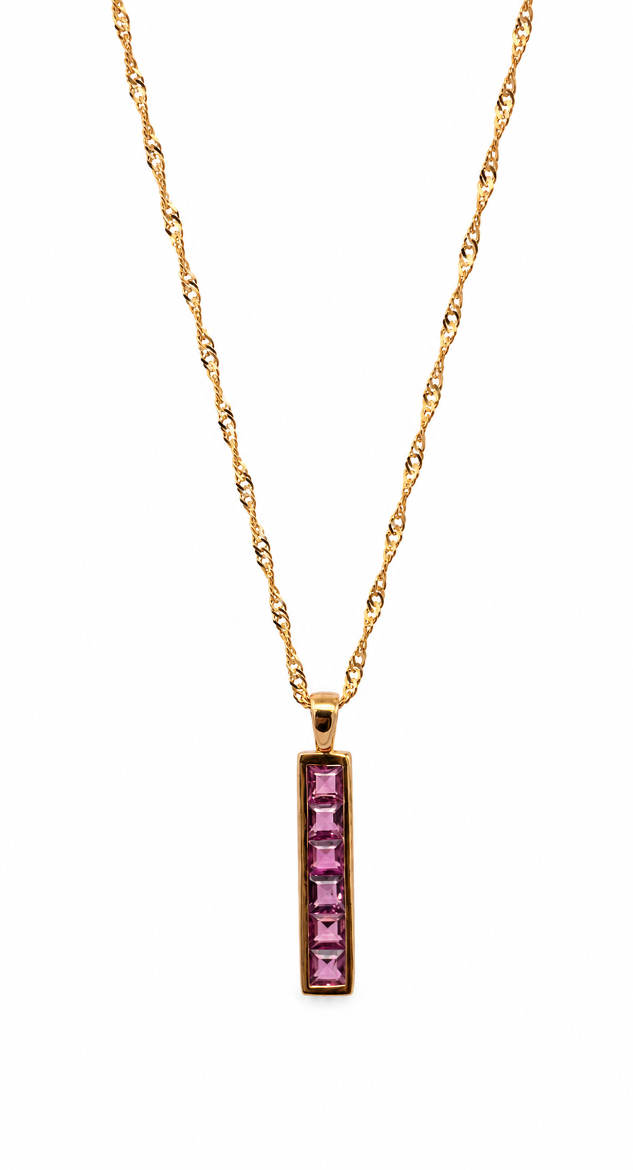 file_00000000193081f486f1d03682d7b9d7 9ct Yellow Gold Pink Tourmaline Pendant on rope Chain, featuring a vibrant pink tourmaline gemstone in an elegant jewellery setting.