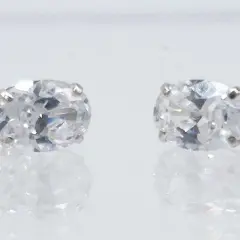 9ct White Gold studs, with oval Cubic Zirkonia