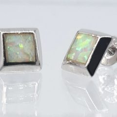20260130_145657 Sterling Silver studs with square Reconstructed Opal and push on butterflies