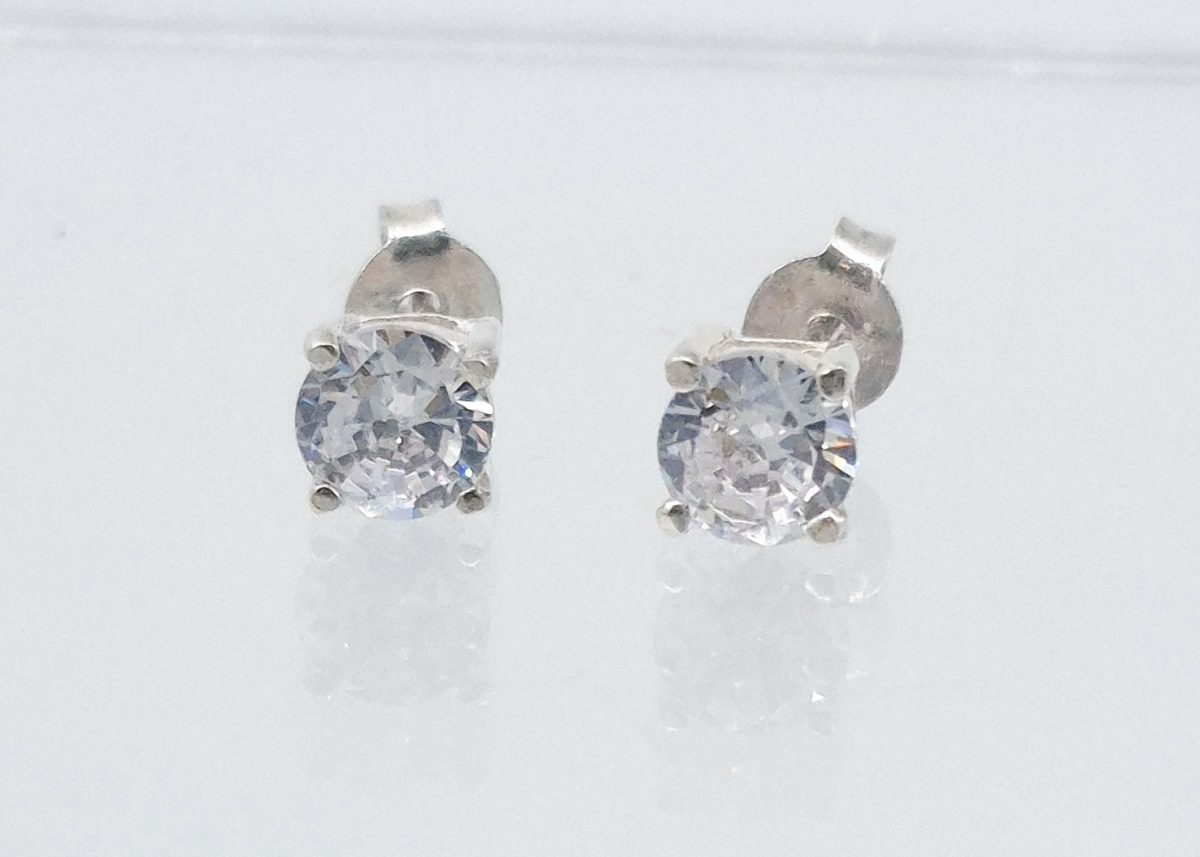 Sterling Silver 4 claw 5mm round Cubic Zirconia studs with push on butterflies