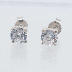 Sterling Silver 4 claw 5mm round Cubic Zirconia studs with push on butterflies