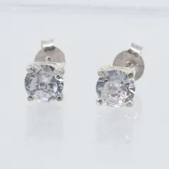 Sterling Silver 4 claw 5mm round Cubic Zirconia studs with push on butterflies