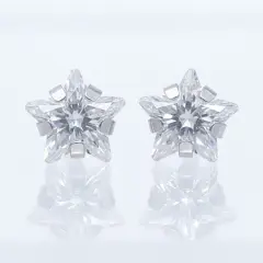 9ct White gold star shaped Cubic Zirconia with push on butterflies
