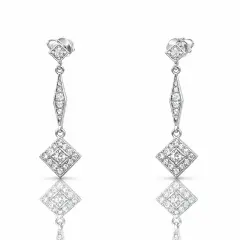 Exquisite 14ct white gold dangling earrings featuring sparkling diamonds with cool, icy brilliance.