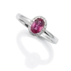Screenshot_20260602_111729_Google 18ct. White Gold Oval Pink Tourmaline, surrounded by a halo of 16 round diamonds of 0.08ct.