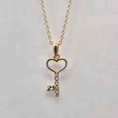 Imke - Yellow Gold Key Pendant Cubic Zirconia - Necklace