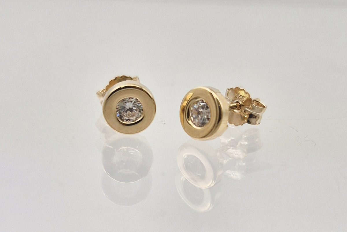 Fanella - Yellow Gold Round Disk Cubic Zirconia - Earrings