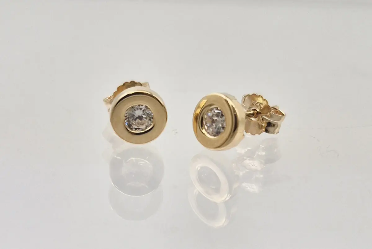 Fanella - Yellow Gold Round Disk Cubic Zirconia - Earrings