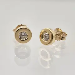 Fanella - Yellow Gold Round Disk Cubic Zirconia - Earrings
