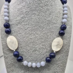 Herta - Blue Lace Agate Lapis Lazuli Mother Of Pearl - Necklace