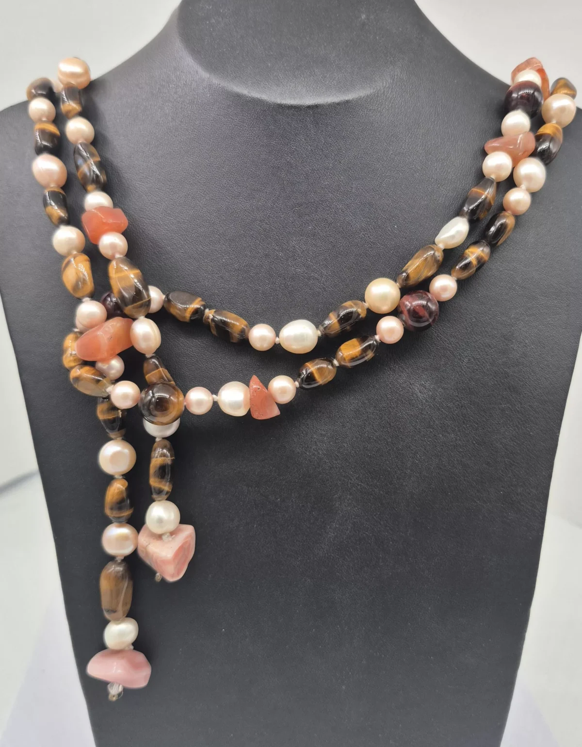 Hea - Tigers Eye Freshwater Pearl & Carnelian - Necklace