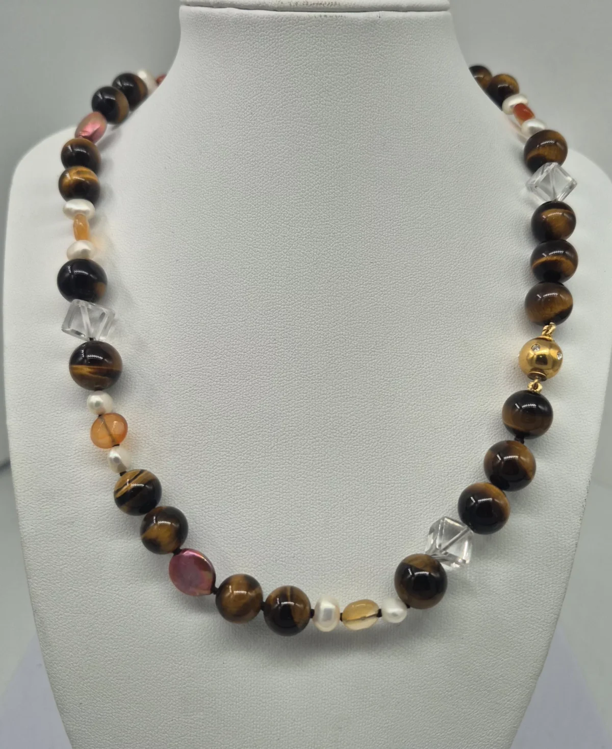 Hera - Tigers Eye Carnelian & Freshwater Pearl - Necklace