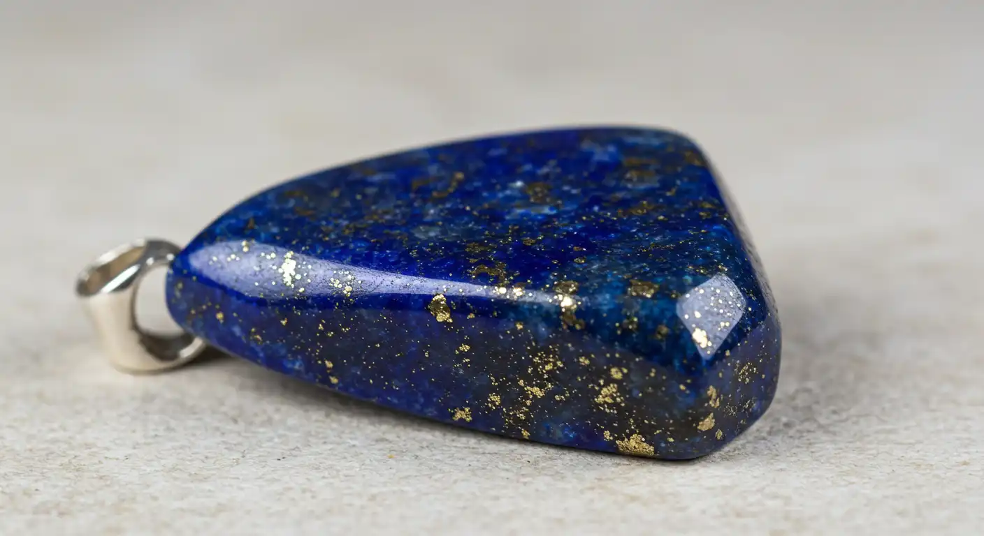 A deep blue Lapis Lazuli pendant with golden flecks of pyrite.
