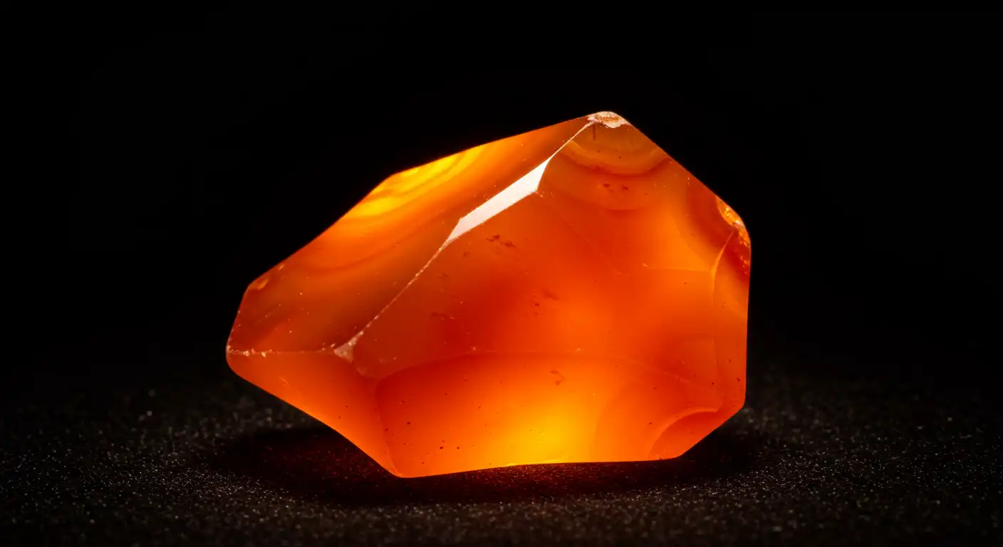 A fiery orange Carnelian gemstone, a symbol of creative energy.