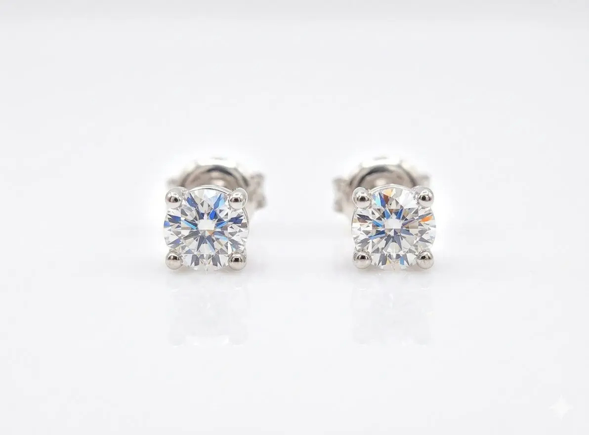 9ct. White Gold 0.18ct. diamond stud earrings, minimalist round diamond studs for women, fine jewellery product.