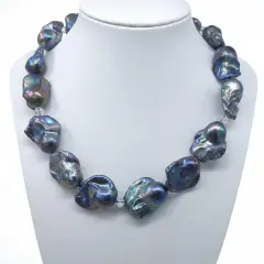 Perry Freshwater Pearl necklace Natural Freshwater Pearls Gunmetal colour with Crystal spacers and magnetic clasp