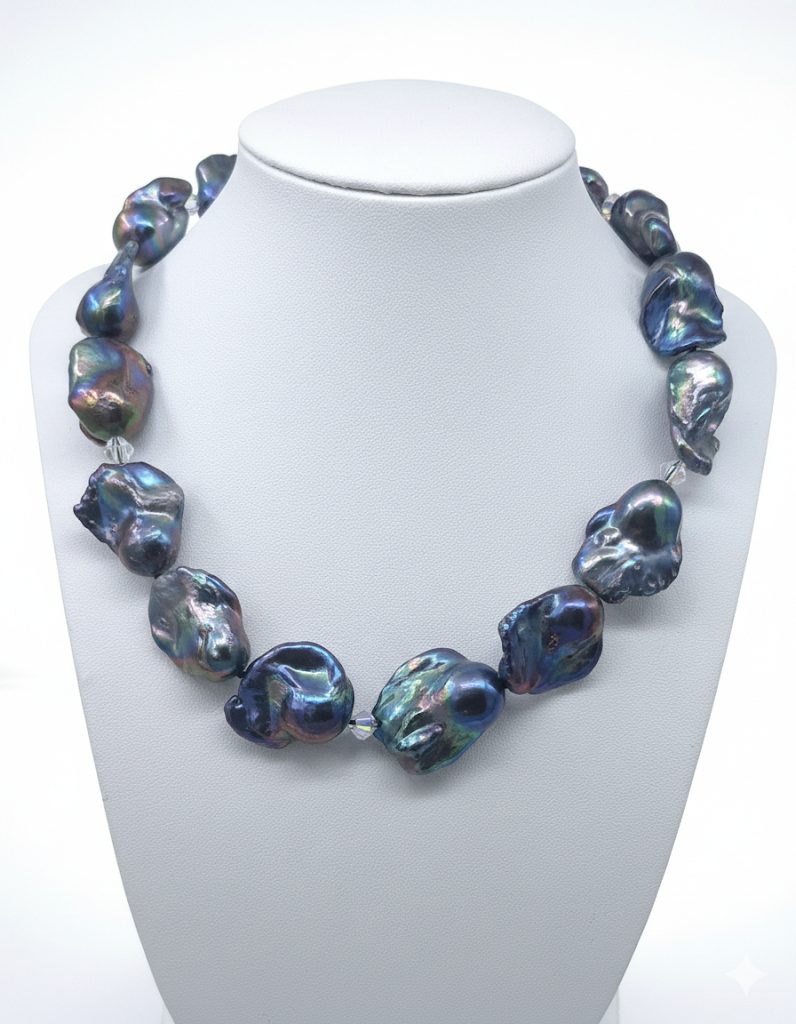 Natural Freshwater Pearls Gunmetal colour with Crystal spacers and magnetic clasp