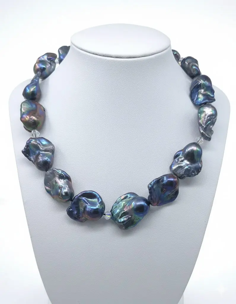 Natural Freshwater Pearls Gunmetal colour with Crystal spacers and magnetic clasp