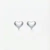 A pair of polished, high-shine silver heart-shaped stud earrings with push on butterflies.