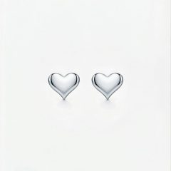 A pair of polished, high-shine silver heart-shaped stud earrings with push on butterflies.