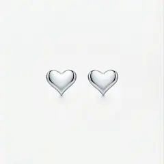 A pair of polished, high-shine silver heart-shaped stud earrings with push on butterflies.