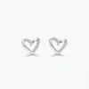 A pair of polished silver heart-shaped stud earrings featuring small cubic zirconia along one side of the heart, with push on butterflies.