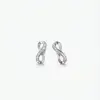 A pair of infinity-shaped earrings crafted from a polished silver-tone metal and is embellished with a delicate row of sparkling cubic zirconia, with push on butterflies.