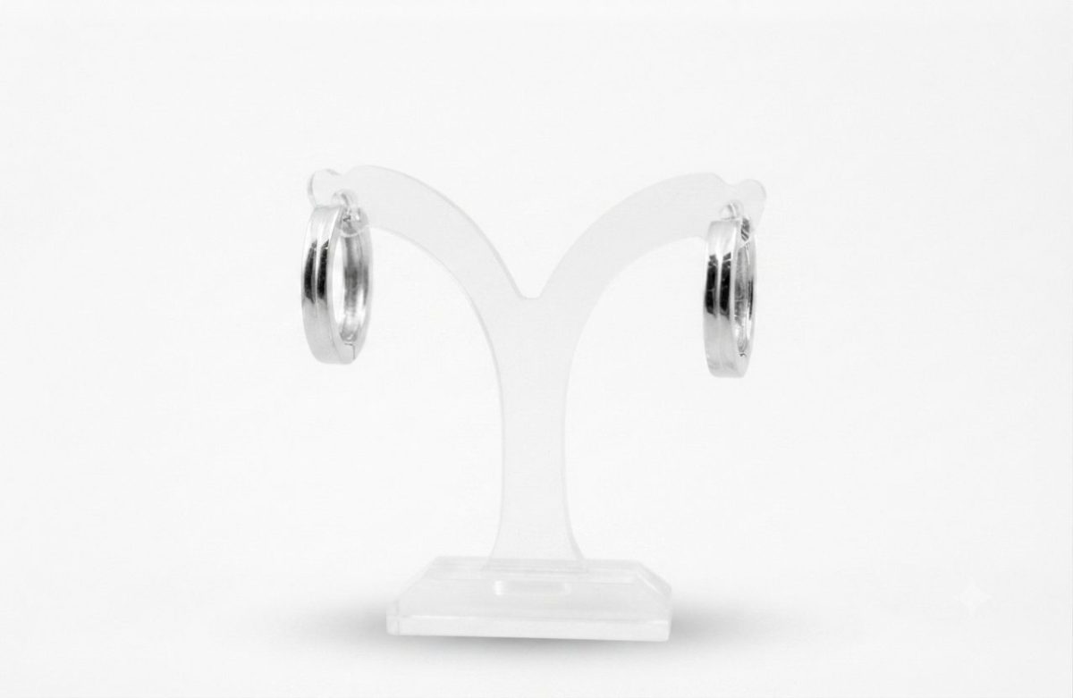 Sterling Silver Hoop earrings 15mm diameter rhodium plated for long lasting polished look.