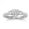 A timeless three-stone setting featuring a striking center lab grown diamond of 0.50ct flanked by two matching side lab grown diamonds of 0.20ct. set in 9ct. White Gold, size M